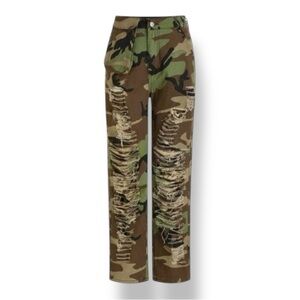 Boutique Distressed Camo Pants Ripped Camouflage Straight Leg Jeans